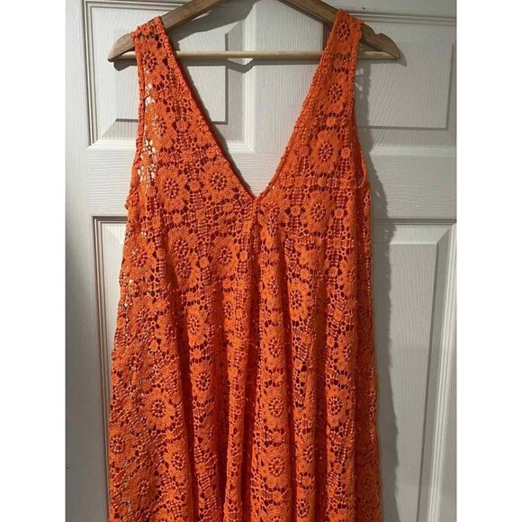 Zara langes Kleid Lochspitze orange rot Lachs Sommerkleid Strand Limited,Small - Picture 8 of 12